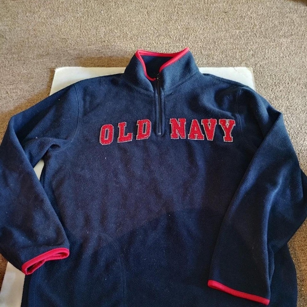 Old Navy Navy Blue Fleece Quarter Zip Pullover Jacket Red Logo XL